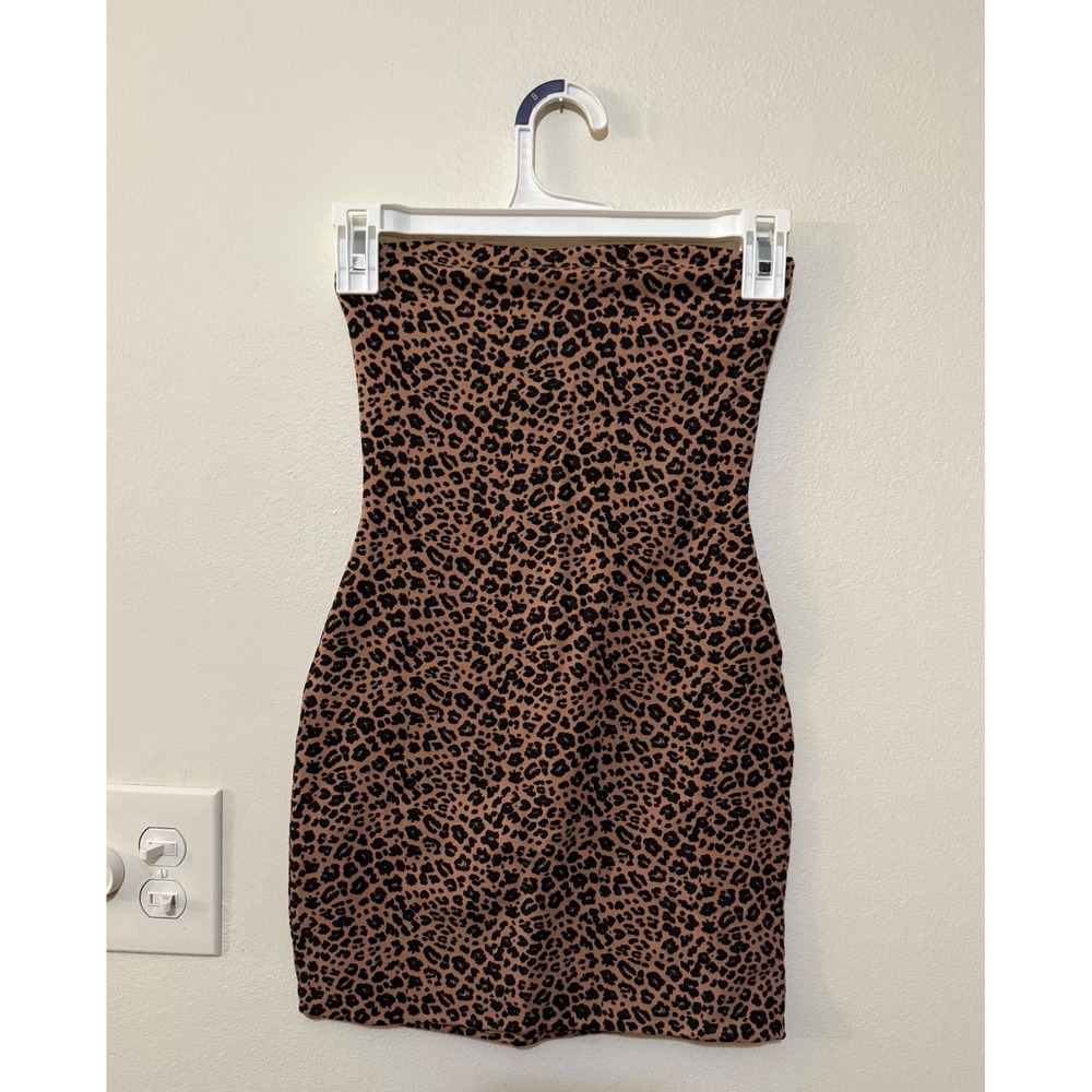 Skims Cotton Jersey Mini Tube Dress Sienna Natural Leopard Size XS NWT